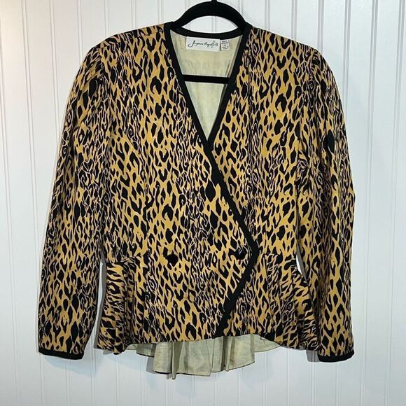 Vintage Jaymee Pape’ll  Wrap Top Womens 12 Black Brown Hi Low Pleated Retro 90’s - Picture 1 of 11